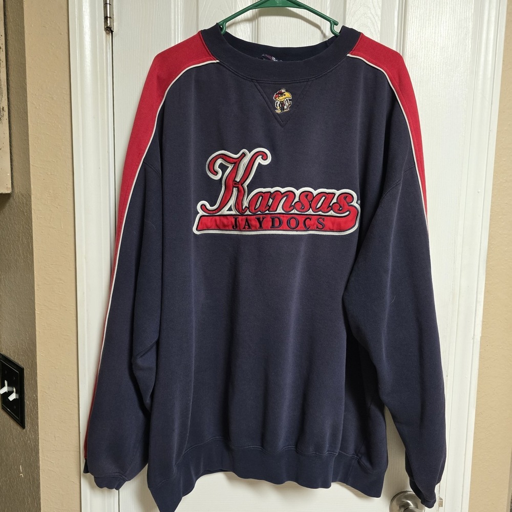 Kansas Jaydocs Crewneck Sweatshirt 2XL Navy Red Embroidered Campus Traditions